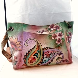 Anuschka Hand Painted Paisley/Floral Shoulder Bag